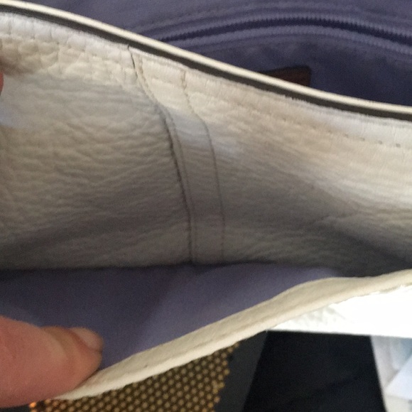 Coach White Textured Leather Brown Trim Handbag - Picture 13 of 15